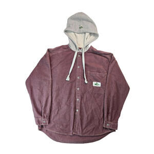 Quiksilver Vintage 80s Maroon Red Flannel Button Down Hoodie Shirt Jacket Mens L